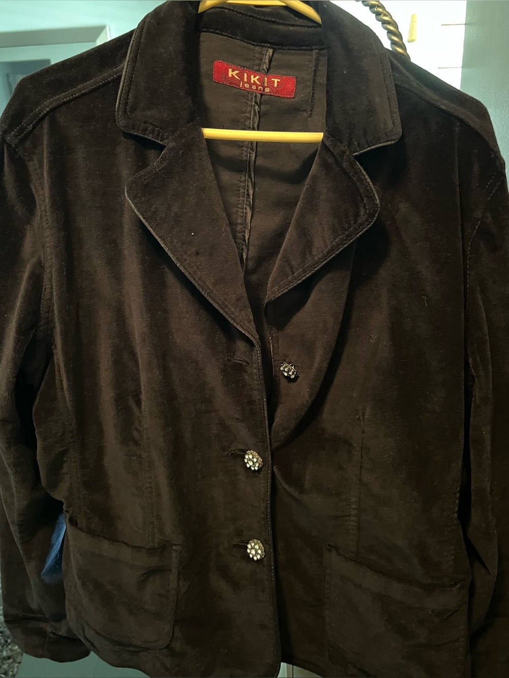Velvet Button-Front Black Jacket With Rhinestone Buttons - Picture 4 of 4